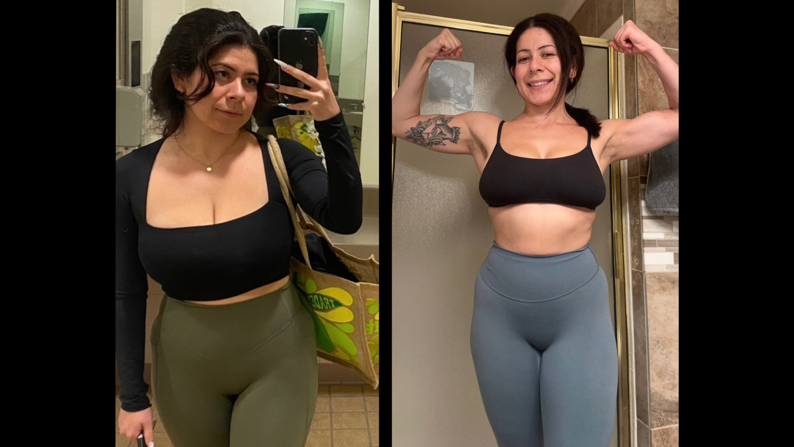 Before and after photo of Gloria C. showing weight loss and improved fitness results from training with Denise at Self Made Fitness Temecula.